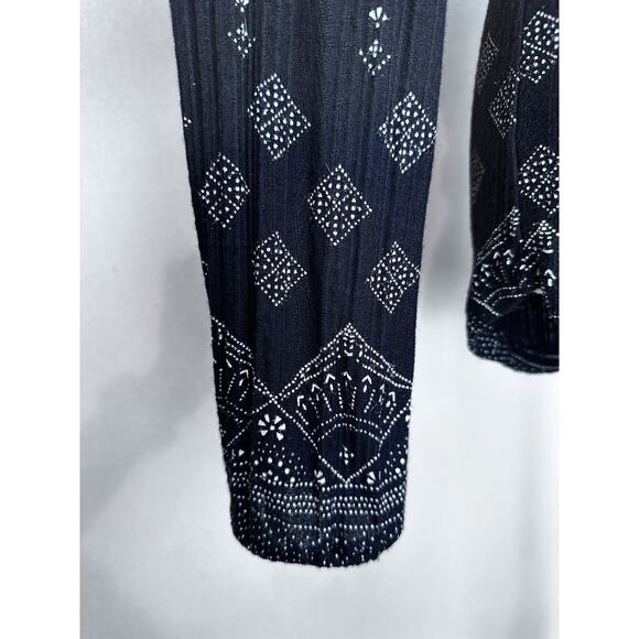 Lucky Brand Top Womens S Black Geometric Tie V-Neck Viscose Boho Peasant Blouse - Picture 9 of 16